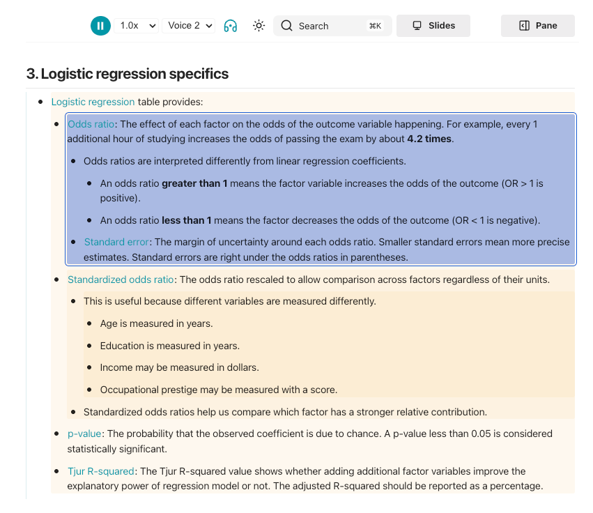 Lesson page with the Read Aloud control active at the top; the portion currently being read is highlighted in blue.